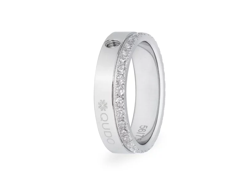 QUDO, bague acier inoxydable argent avec cristaux