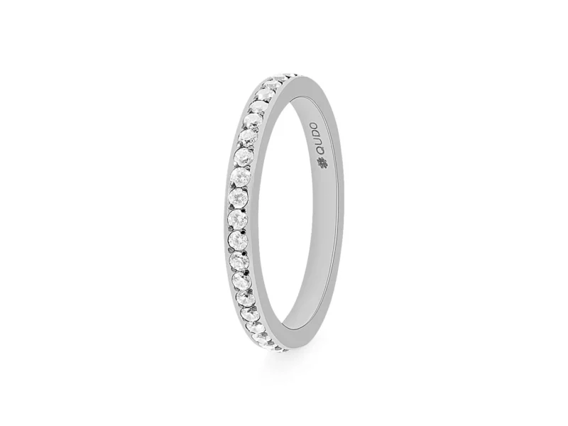 QUDO, bague acier inoxydable argent avec cristaux