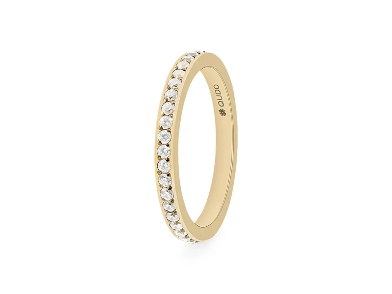 QUDO, bague acier inoxydable or avec cristaux