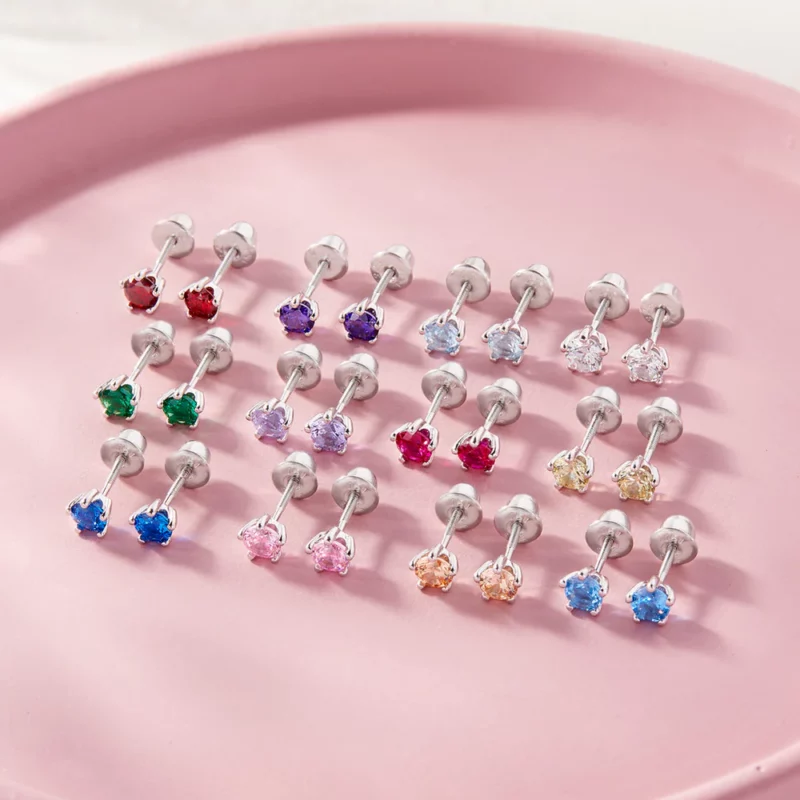 Boucle d'oreille 0-10 ans, argent 925, pierres de naissance