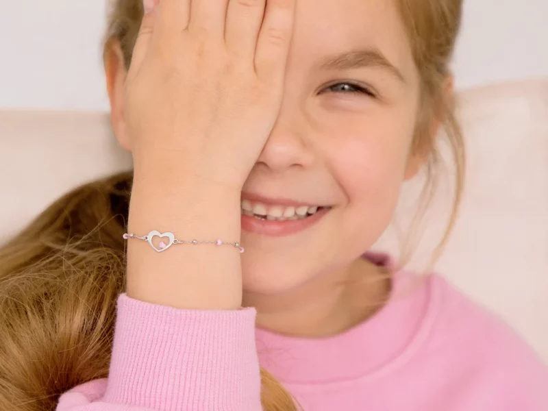 Bracelet cœur 3-10ans, argent 925 et perles