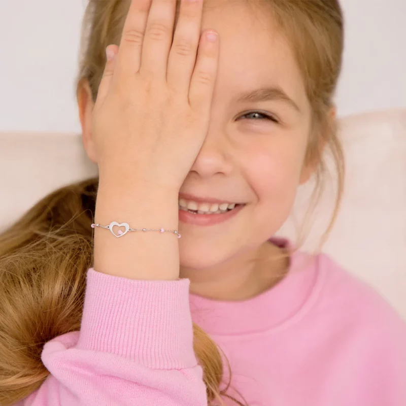 Bracelet cœur 3-10ans, argent 925 et perles