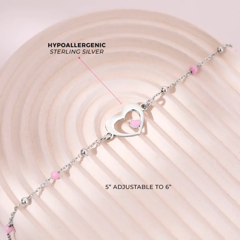 Bracelet cœur 3-10ans, argent 925 et perles – Image 2